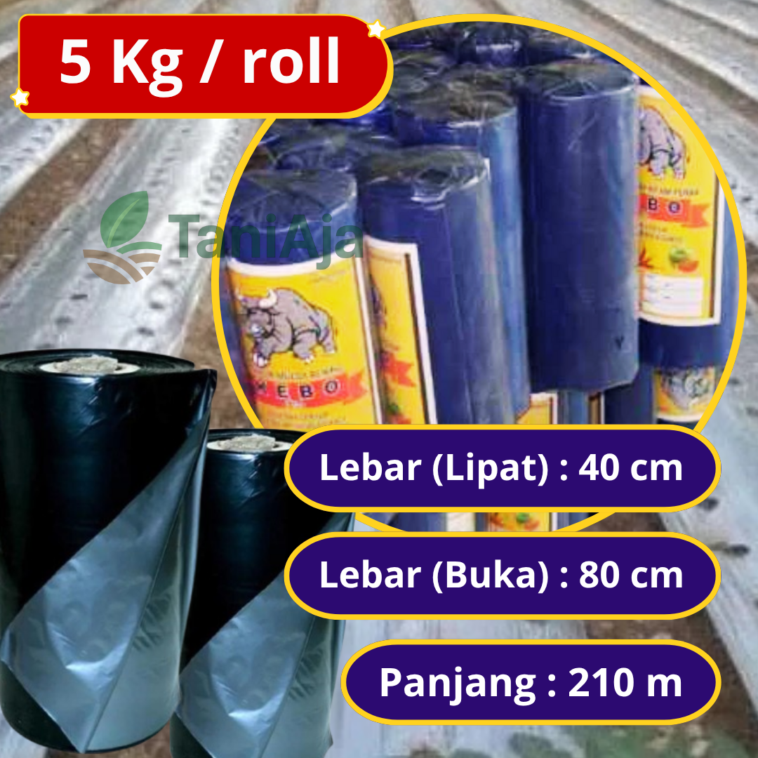 Plastik Mulsa Hitam Perak Cap Kebo 40cm 80cm x 210m 5Kg